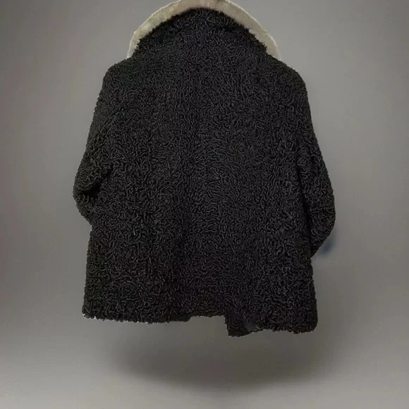 Meyer Epstein Furs London Ontario Unique Black Lambswool Coat With Mink Fur Trim - Picture 4 of 14